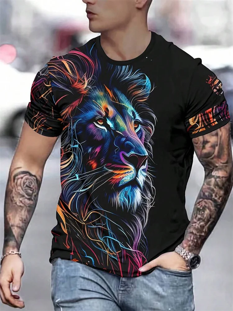 Summer Casual Everyday Men's Short Sleeve, Black Leopard Print Men's T-shirt With Green Pupils, Outdoor Street Short Sleeve Top