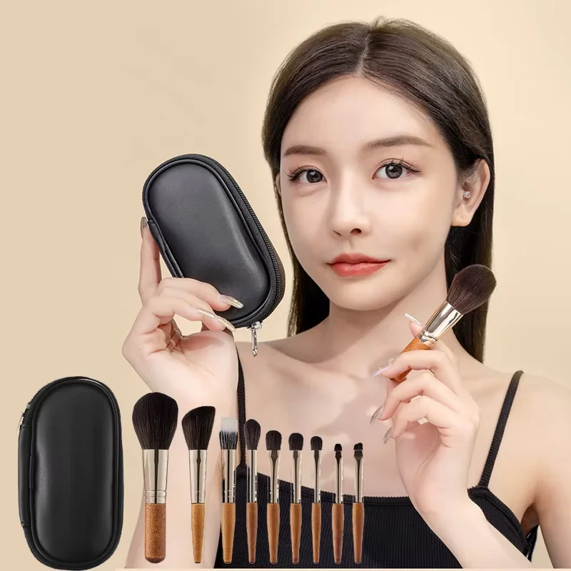 9Pcs Protable Makeup Brushes Set Mini Cosmetic Brush Powder Foundation Blush Blooming Eyebrow Eyeshadow Brush Kit