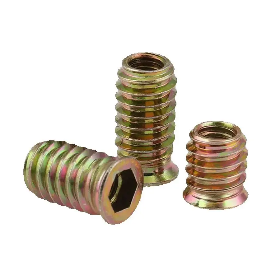 

200 шт. M8 оцинкованная шестигранная вставка с торцевой головкой, листовая внутренняя и внешняя резьбовая вставная гайка для деревянной мебели