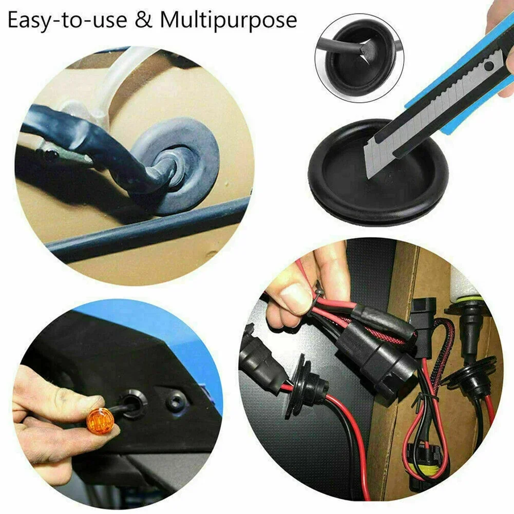 Open/Closed Rubber Grommet Blanking Grommets Rubber Tools 200PCS Assorted Size Assortment Kits Black Practical