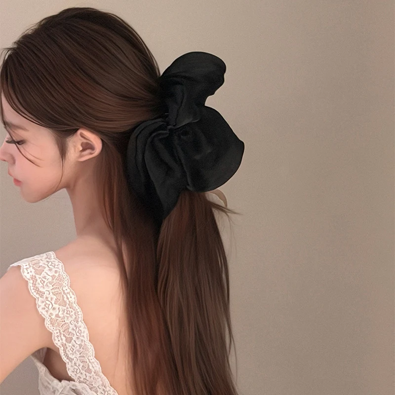 Oversized Ruffled Sheer Chiffon Banana Hair Clip Large Pleated Frill Bow Hair Barrettes Non‑Slip Atmosphere Hair Accessories