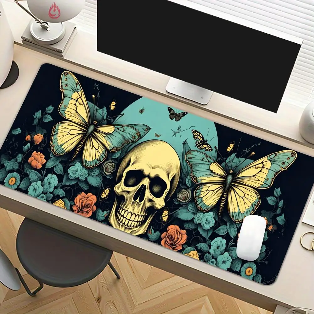 Gothic skull and flowers Mouse Pad Desk Mat Large Computer Office Carpet XXL Mousepad Gamer Gaming PC Accessories Keyboard Rug