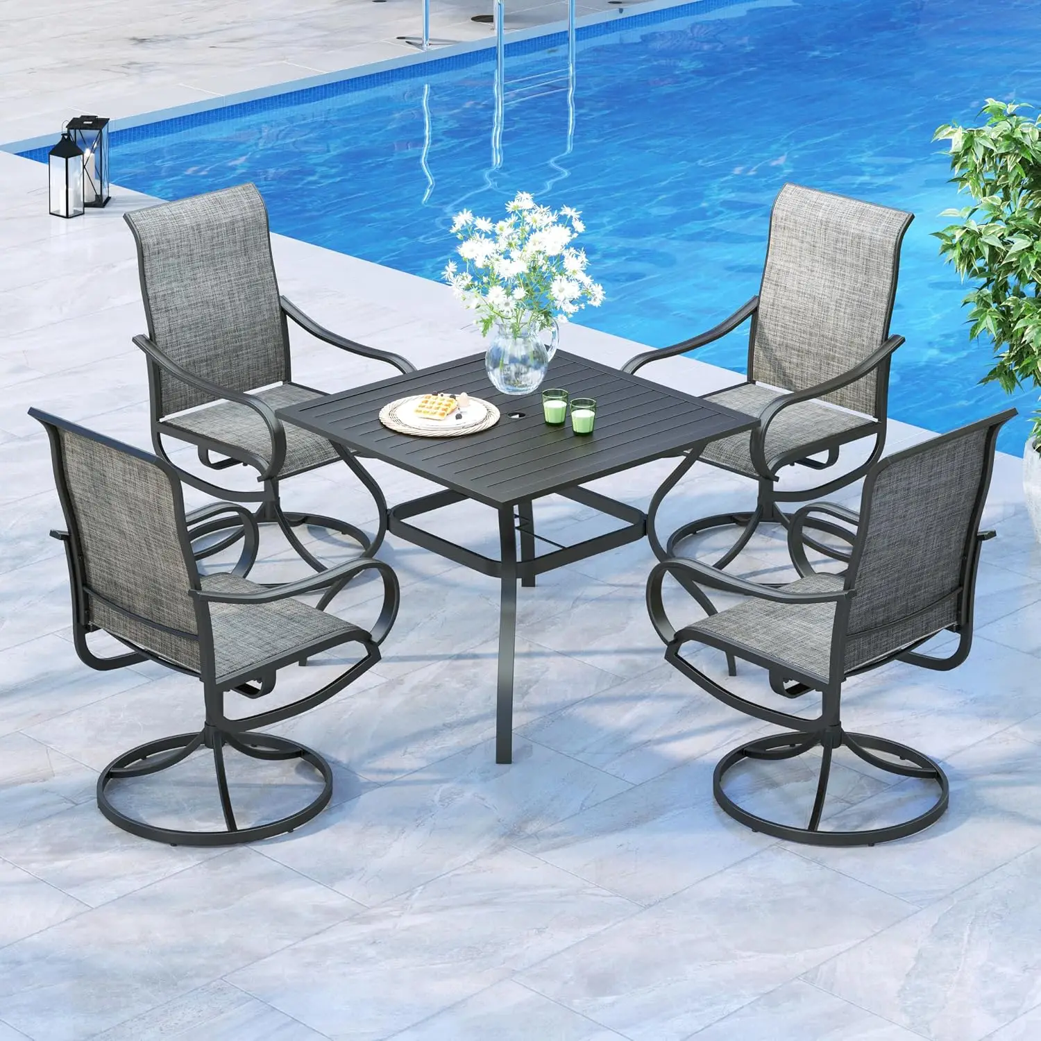 Patio Table & Chairs Set Of 4 Swivel Mesh Brown, Customized