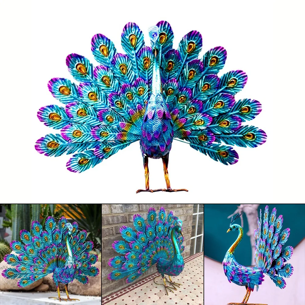 Peacock Statue Sculpture Handmade Crafts Ornament Animal Figurine Standing Posture Collectible Peacock Figurine Garden Craft