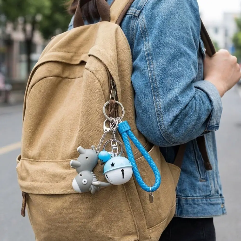 Novelty Cute Donkey Sounding Key Ring Sound Effect LED Light Donkey Luminous Keychain with Bell Mini Sound-producing Gift Idea