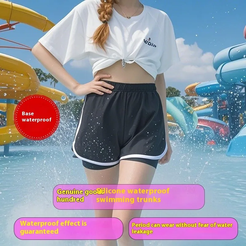 Waterproof Silicone Swim Trunks Quick-Dry Beach Swimming Shorts Men Women High-waist Pool Water Park Rafting High-elastic Trunk