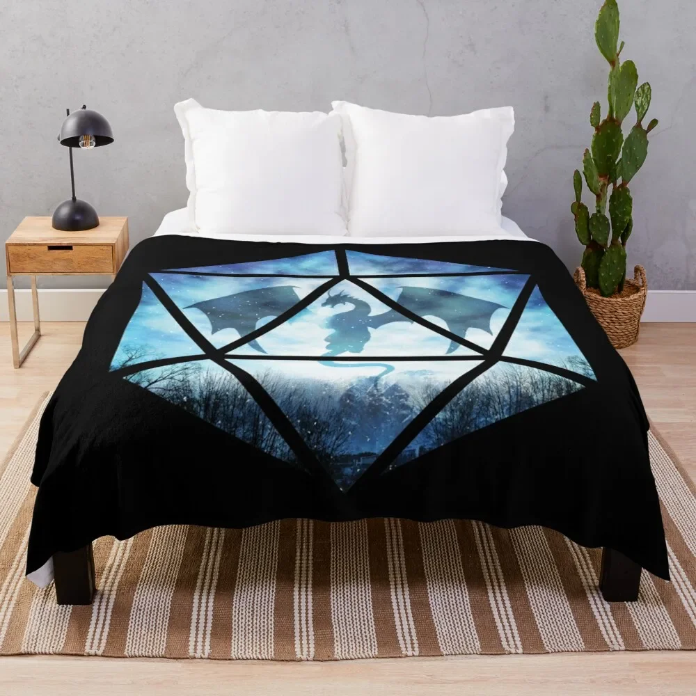 

Blue Sky Ice Dragon D20 Throw Blanket Cozy Napping Blanket Gift for Mom Dad