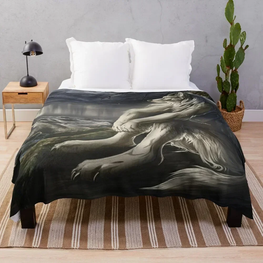

emo white wolf sitting sad meme Throw Blanket Ultra Plush Cozy Blanket for Napping Sleeping