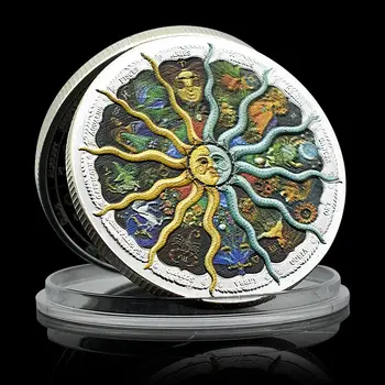 十二星座銀幣 伊莉莎白二世女王獎章 日月彩繪 新設計獎章 占星道具 8 最佳銷售 伊莉莎白工藝設計 - №5