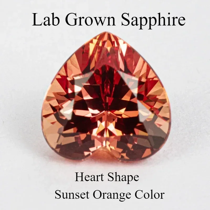 

L-Lab Grown Sapphire Heart Shape Sunset Orange Color Stone for Charms Diy Jewelry Making Earrings Ring Selectable Certifica