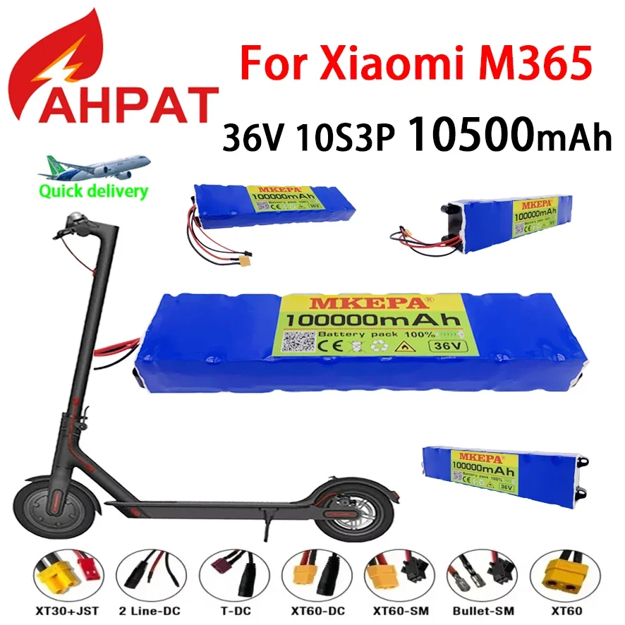 

10S3P 36V 100000mAh 36V lithium battery pack 18650 lithium battery suitable for Xiaomi M365 electric scooter battery+42V charger