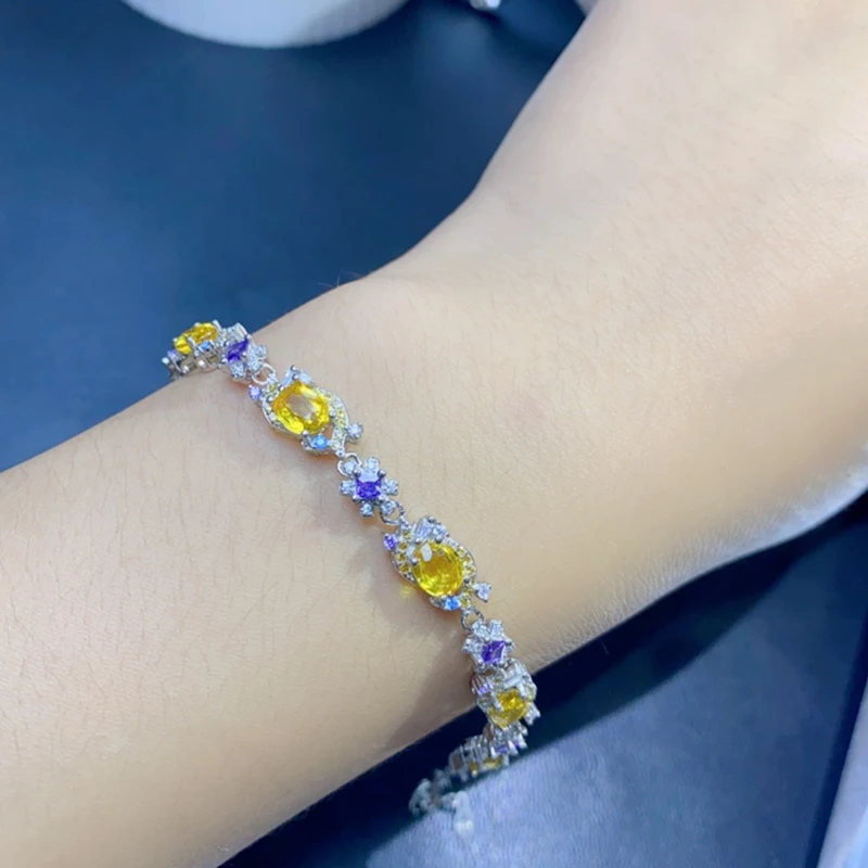 Natural Yellow Sapphire Charm Bracelet for women silver 925 jewelry luxury gem stones 18k gold plated free shiping items