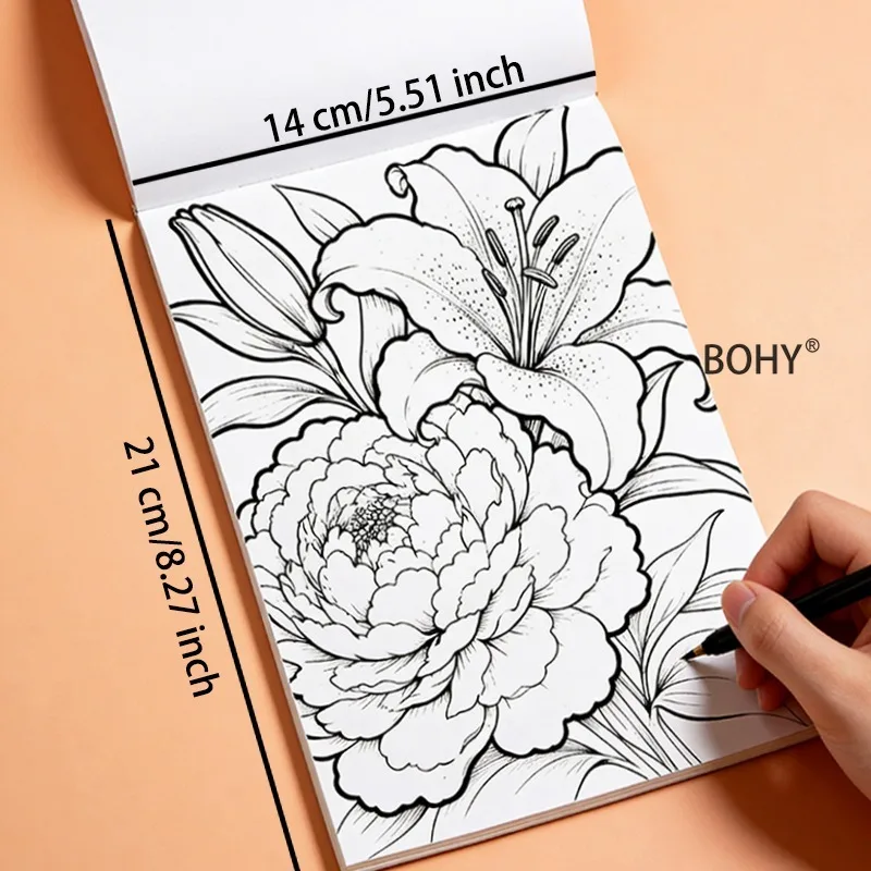 1 Adult Decompression Graffiti Book, Include Drafts of Mythological Female Warriors/peonies and Lilies and Other Themes 24 Pages
