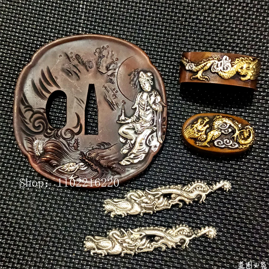 Beautiful A Set Copper Solid Brass Handguard Tsuba Guard Fuchi Kashira Menuki For Japanese Japan Samurai Katana Sword Fittings