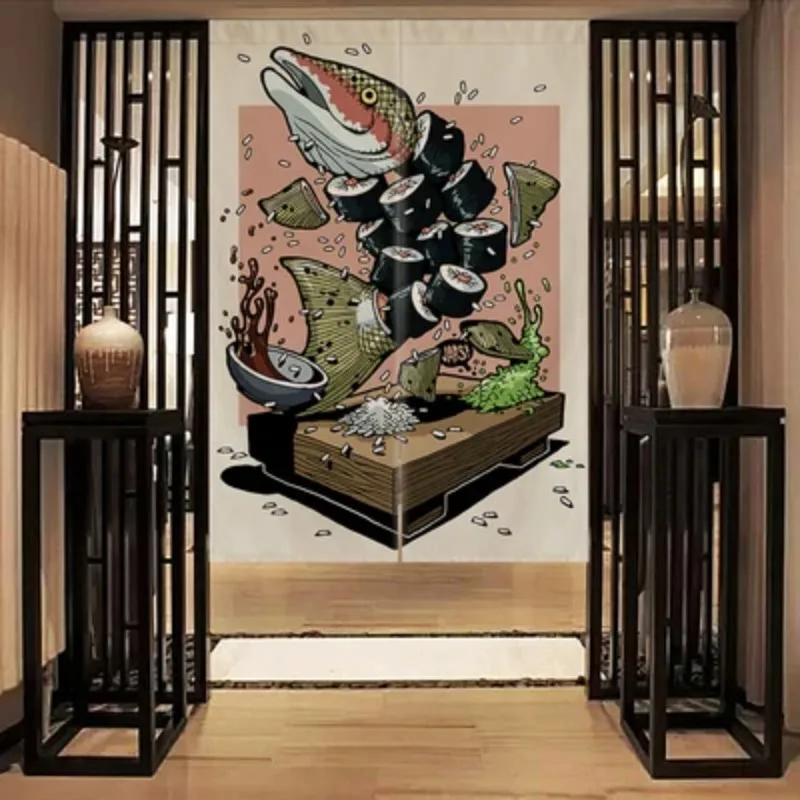 Ukiyo-e Japanese Sumo Wrestling Door Curtain Izakaya Sushi Shop Doorway Curtains Restaurant Kitchen Partition Noren Half-curtain