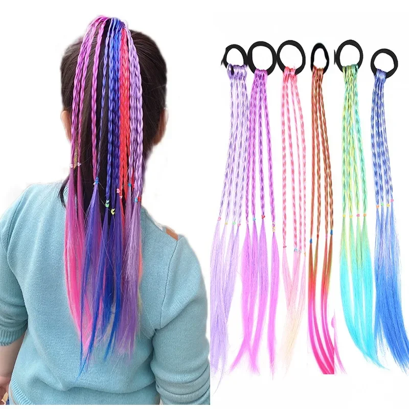 40cm Hair Color Gradient Dirty Braided Ponytail Women Elastic Hair Band Rubber Band Hair Accessories Wig Headband