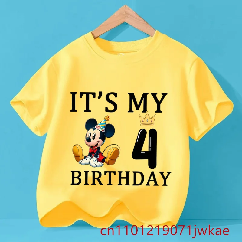 

2025 Summer Girl Clothes It's My 1-9th Disney Mickey Mouse Birthday Number Boy Short Sleeved T-Shirt Minnie Birthday Gift