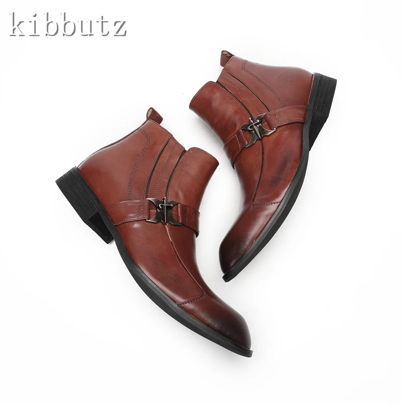 Bottes pointues en cuir véritable pour hommes, design de luxe, bottes de rinçage à glissière latérale, mode masculine, qualité soudan, chaussures d'affaires