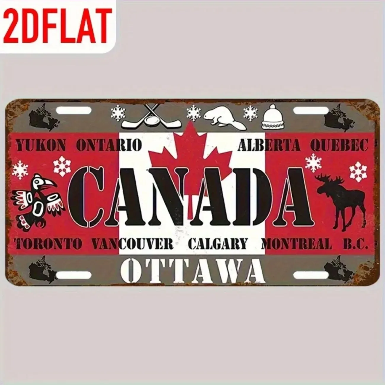 1pc [2D Flat] Vintage Canadian Deer Pattern Aluminum Sign 5.91x11.81in Waterproof Pre Drilled Holes Car Home Garage Wall Hanging