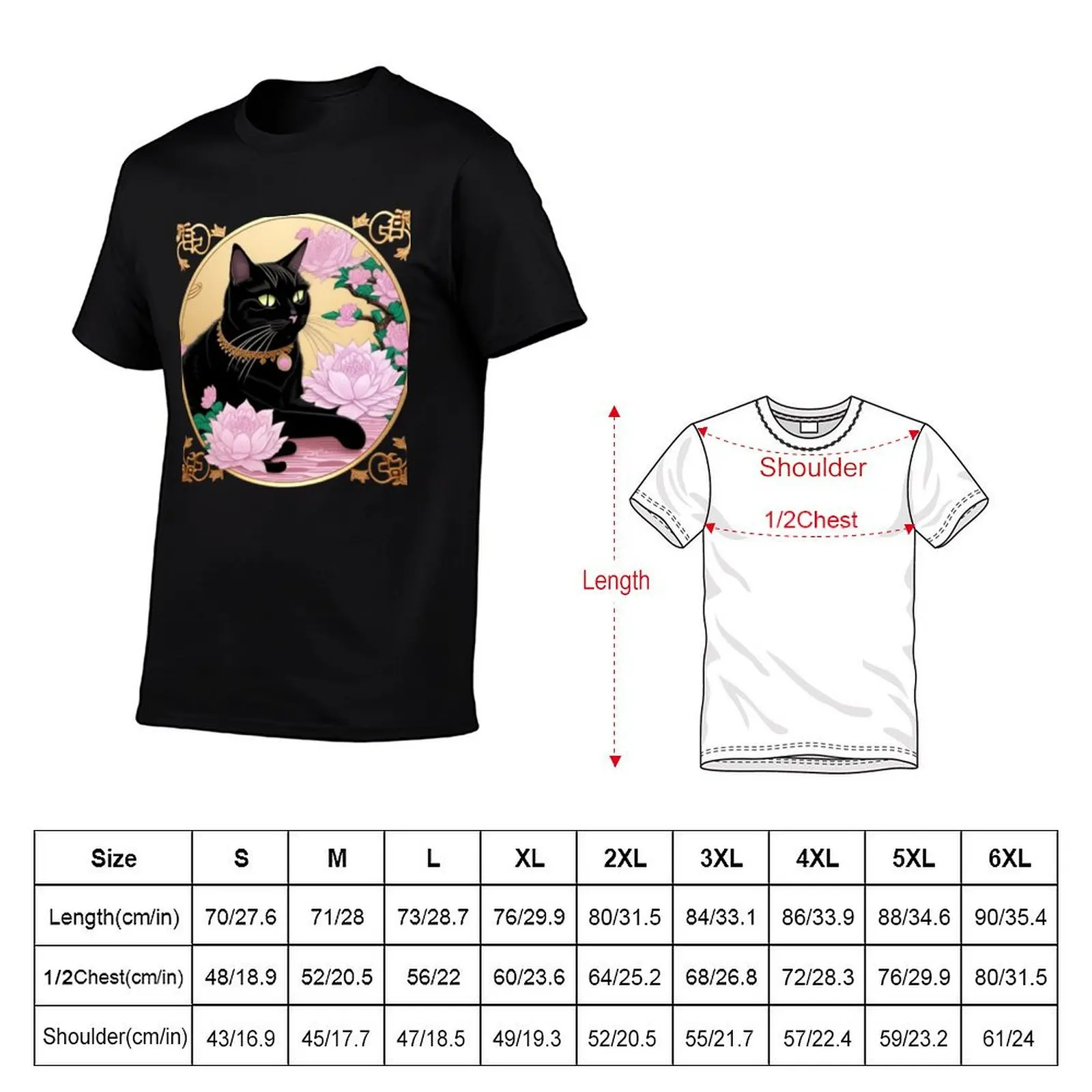 Elegant black cat and purple lotus flowers T-Shirt cute clothes blue archive shirts men