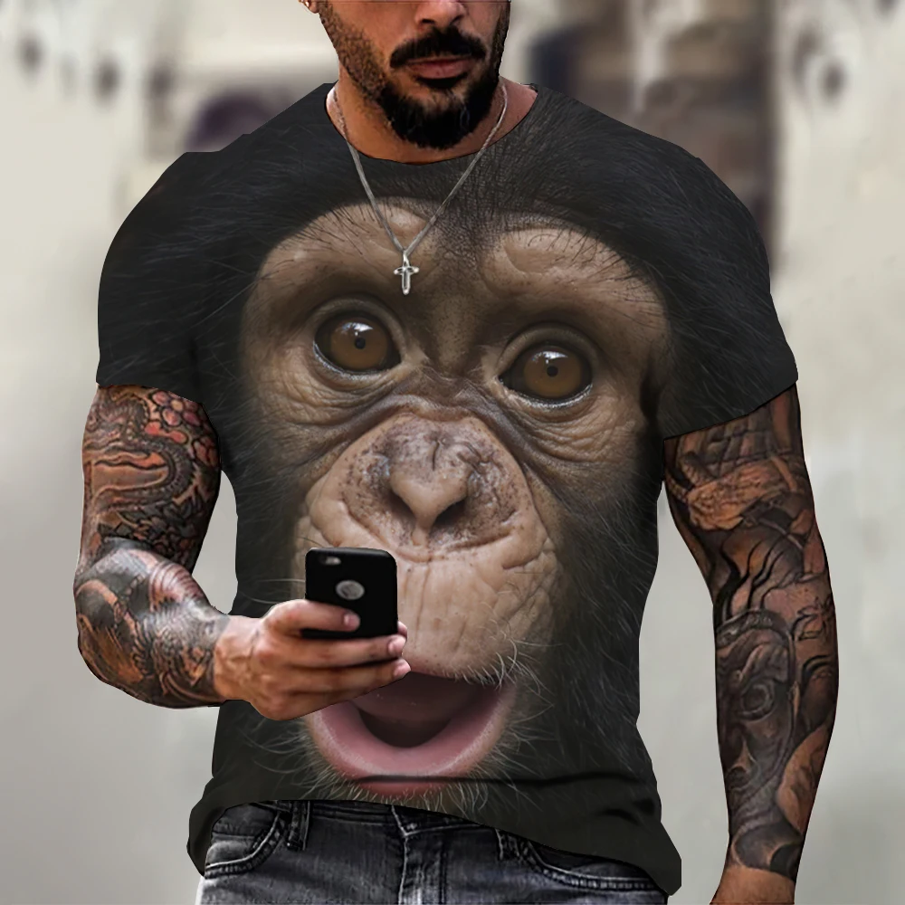 Men's T-Shirts Fashion Monkey 3D Print Tops Short Sleeve Casual Summer T Shirt Male Funny Clothes O-Neck Loose Oversized Shirt