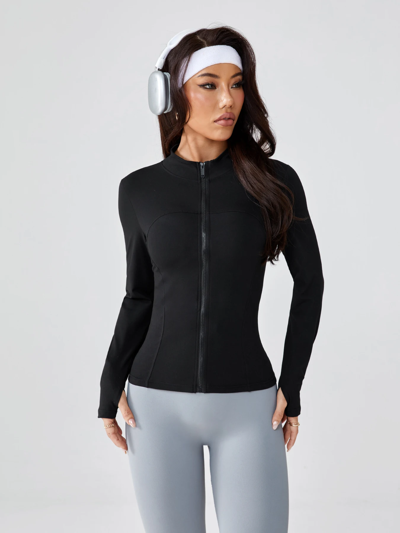 Women's Spring & Autumn Slim-Fit Quick-Dry Zippered Yoga Jacket image 3