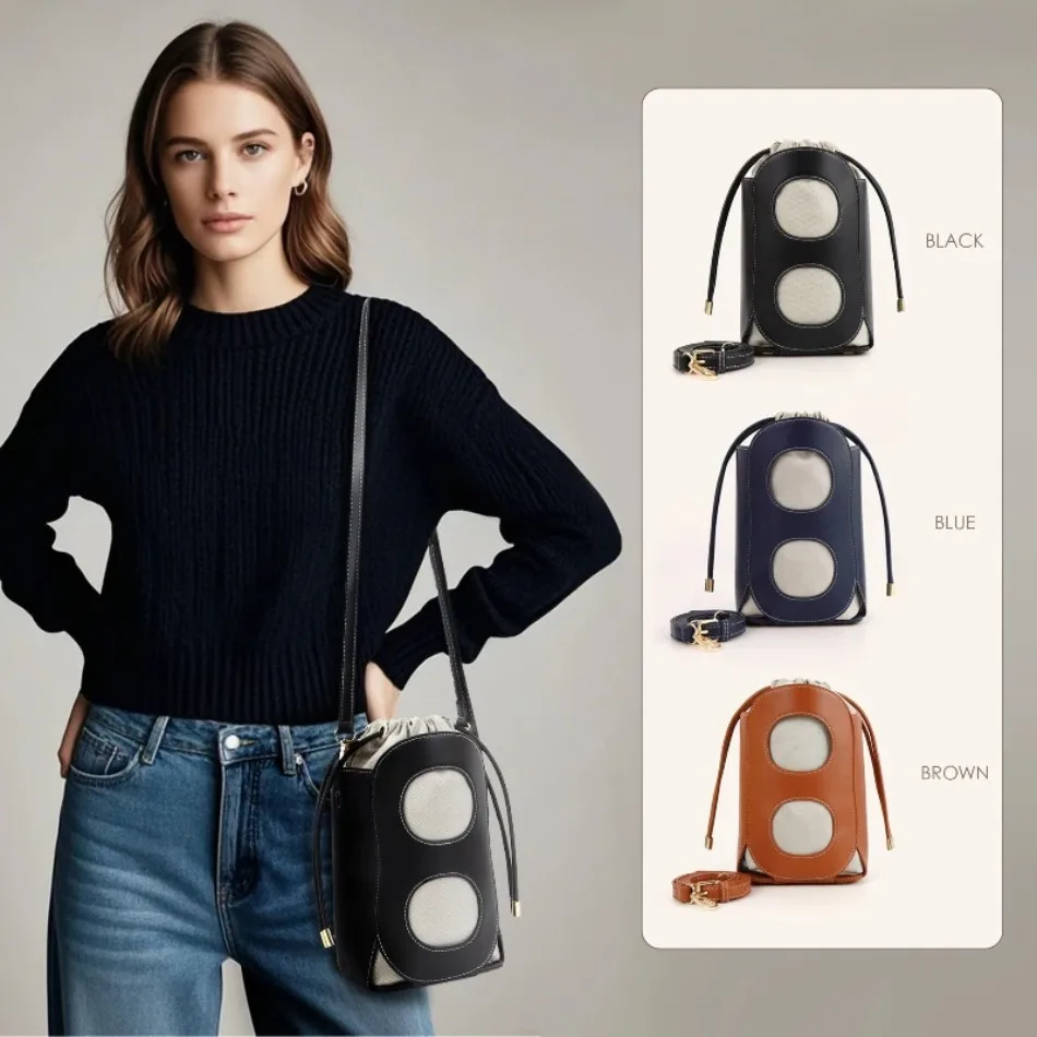 

Hot new hollowed out crossbody bag in Europe and the United States niche bucket bag shoulder with large capacity female bags