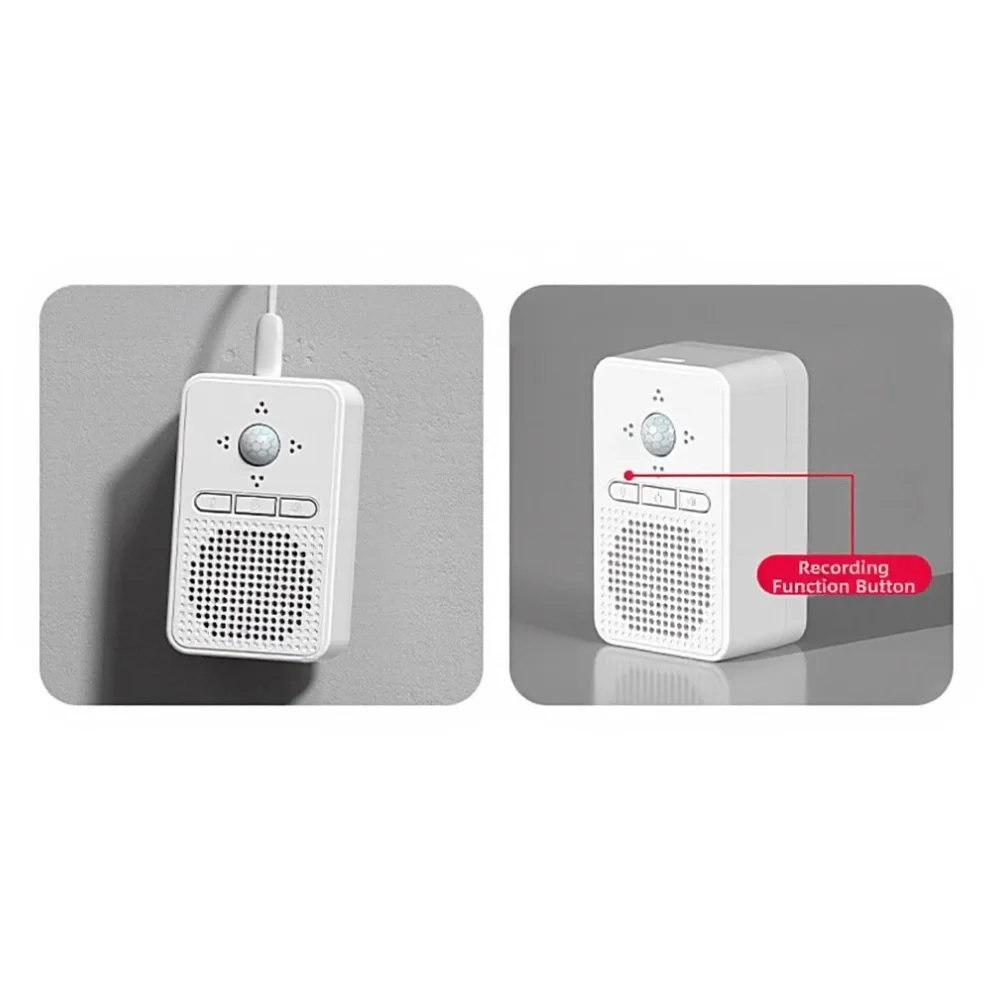 Voice Enabled Wireless Doorbell for Store Entrance 300m Signal Coverage 20 Tones 82dB Sound Level 84x51x38mm White
