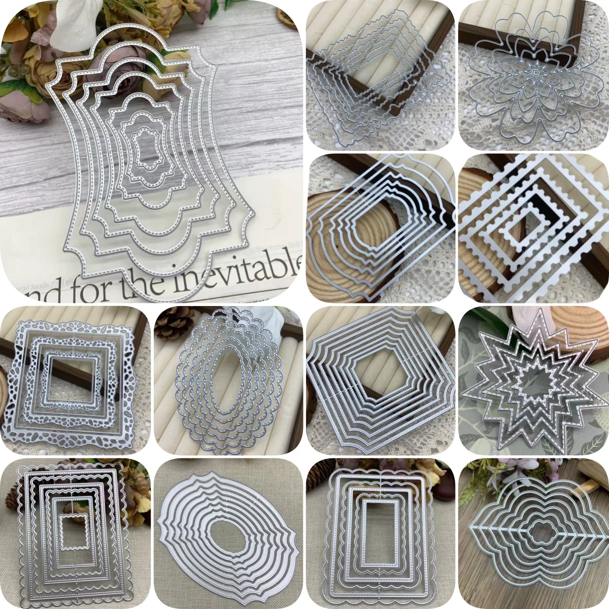 13 Formen, mehrschichtige Metall-Stanzformen, Schablonen für DIY-Scrapbooking, dekorative Papierkarten, Prägung, handgefertigte Stanzformen – Detail 1