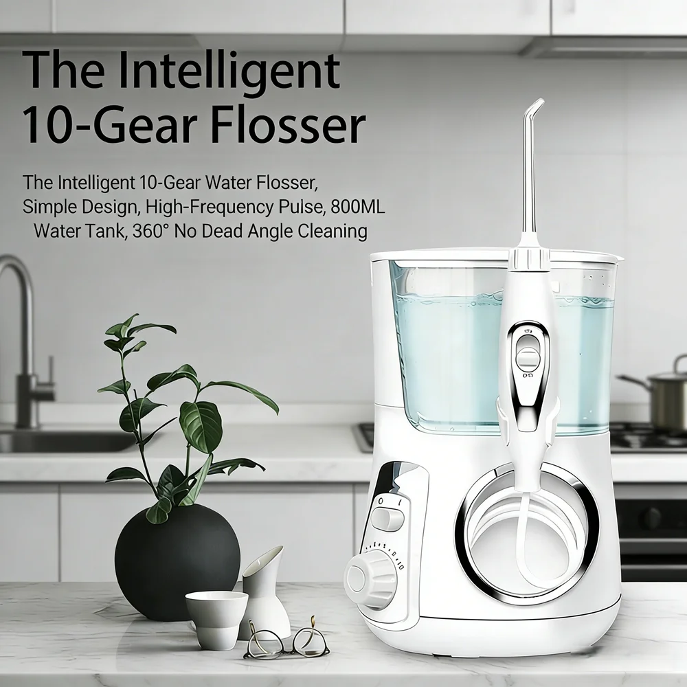 

Электрический настольный ирригатор для полости рта 800 мл, 10 режимов, 5 насадок, водный флоссер, глубокая очистка зубов и десен