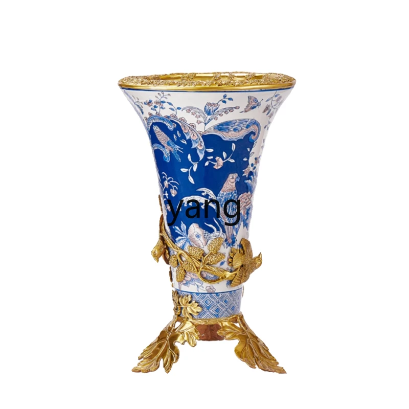 CX light luxury blue and white porcelain vase flower arrangement living room entrance housewarming villa lobby decoration