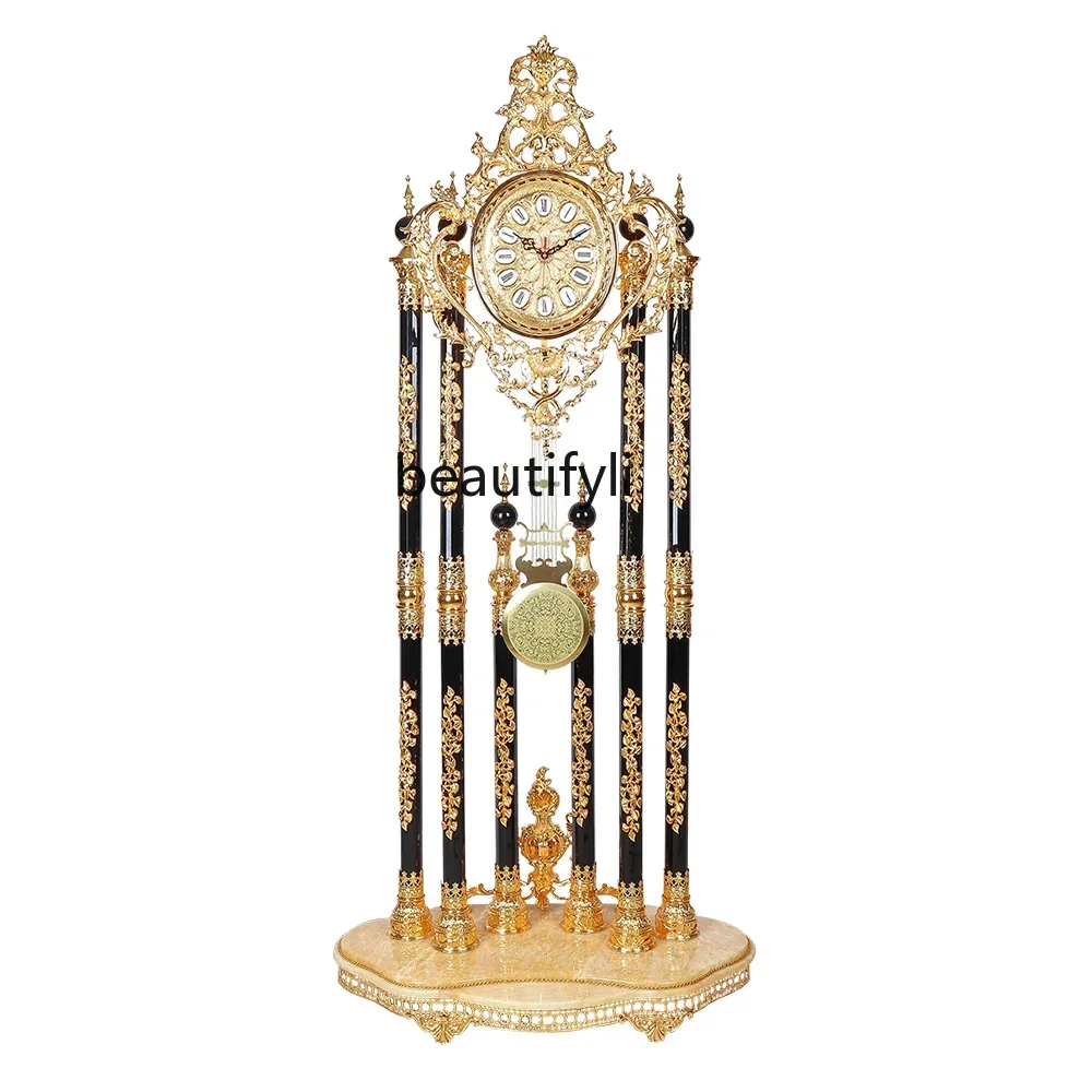 

xxqFloor Clock Living Room European Villa Vertical Living Room Light Luxury European Black Crystal Floor Clock