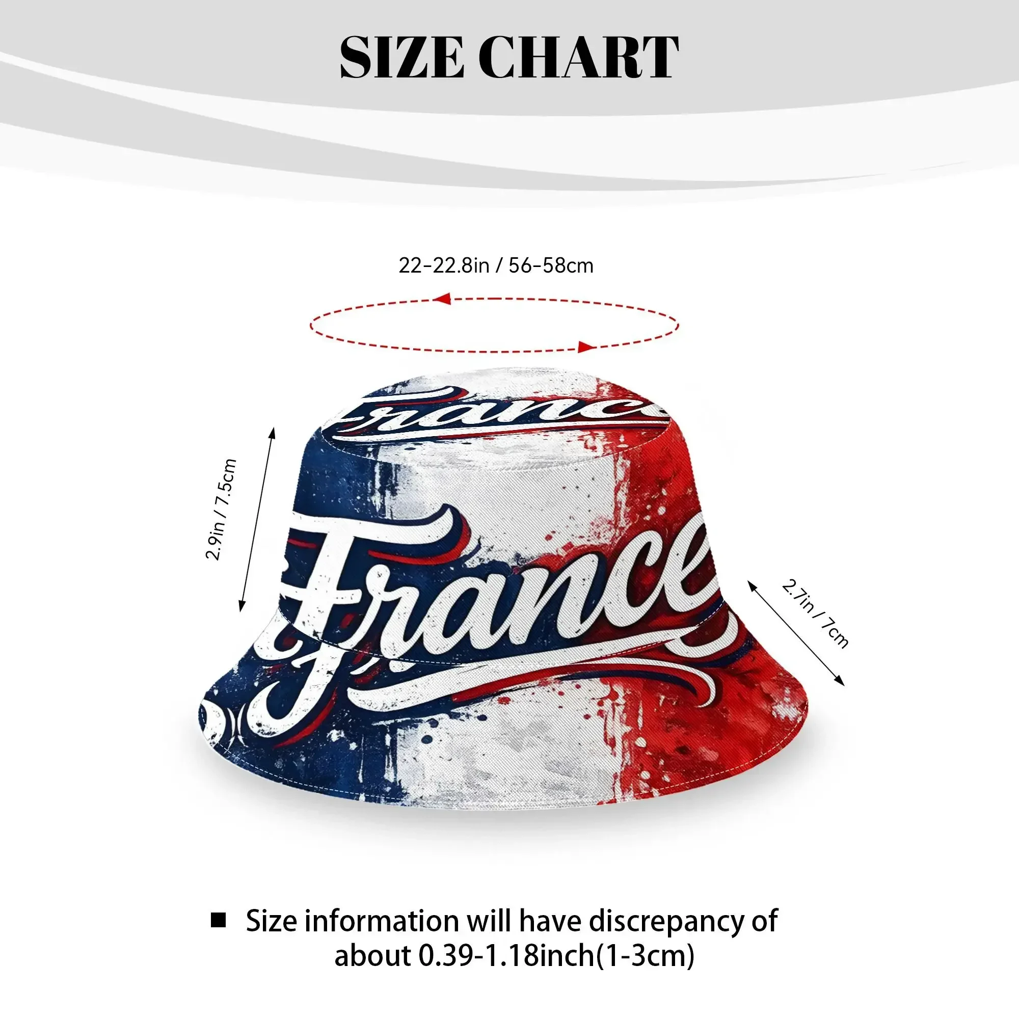Custom France Grunge Flag Typography French National Pride Paint Unisex Fisherman Sun Hat, Outdoor Casual Fashionable