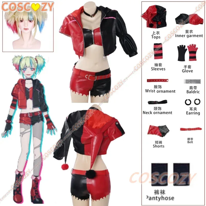 

Костюмы Харли, косплей, самогубцы Харлин, красный костюм, парик, Квинзель, женский Исекай Джокер, Хэллоуин, клоун, 2024, новый аниме, карнавальный костюм