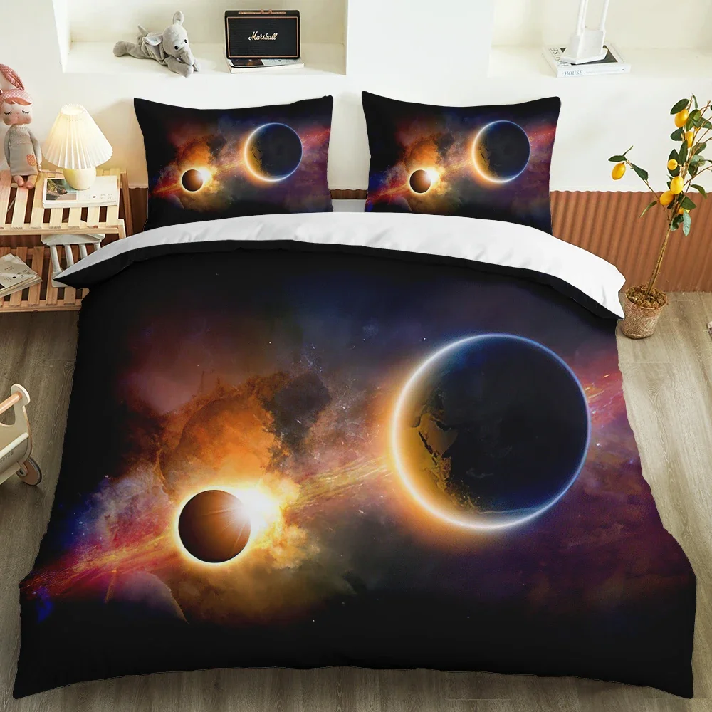 Galaxy Universe King Queen Duvet Cover Planet Outer Space Bedding Set Solar System Comforter Cover Sky Polyester Quilt Cover