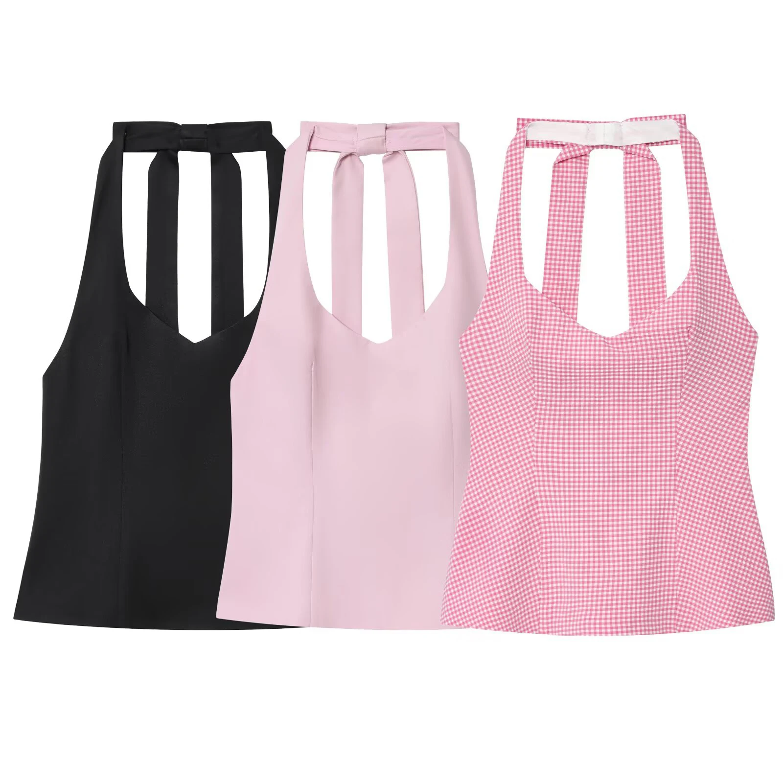 Summer new women's clothing European and American style fashionable temperament back bow hanging neck collar top