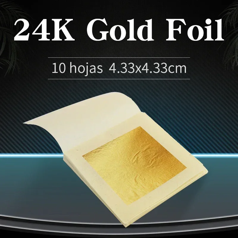 

Real 24K Gold Leaf Sheets,4.33x4.33cm, 10Pcs Pure Gold Foil in Cake Decoration, Skin Care, Gilding Art Craft Paper