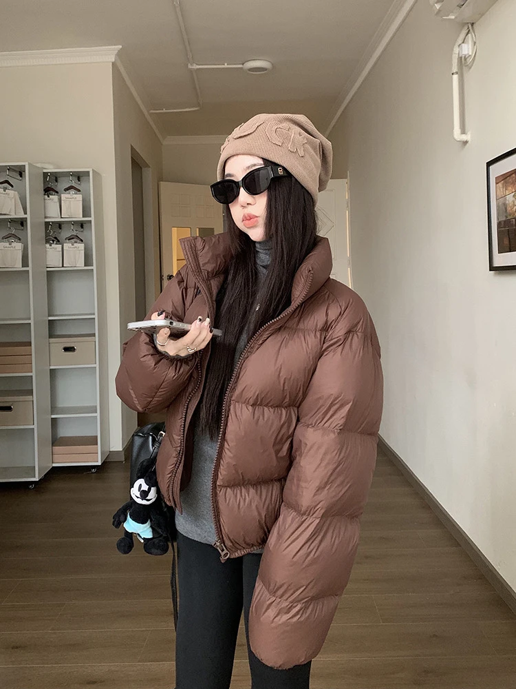 Zoki jaket hangat lengan panjang Streetwear, mantel Puffy, jaket katun sederhana lengan panjang, jaket parka Korea hangat, mantel musim dingin, Vintage, untuk wanita