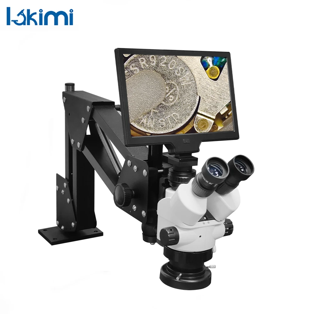 Lakimitools LCD Digital Trinocular Stereo Microscope, 7X-45X Magnification, Spring Bracket, LED Light,LK-MS01B