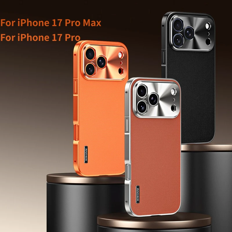 

For iPhone 17 Pro Max 17 Pro Case Luxury Magnetic Woven PU Leather +Aluminum Alloy Metal Frame Bumper Cover for iPhone17 Pro