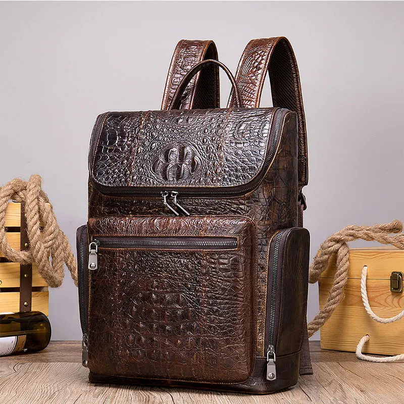 2023 new fashion crocodile leather men's backpack men's bagpack casual fashionable cowhide travel backpack for man real cow skin