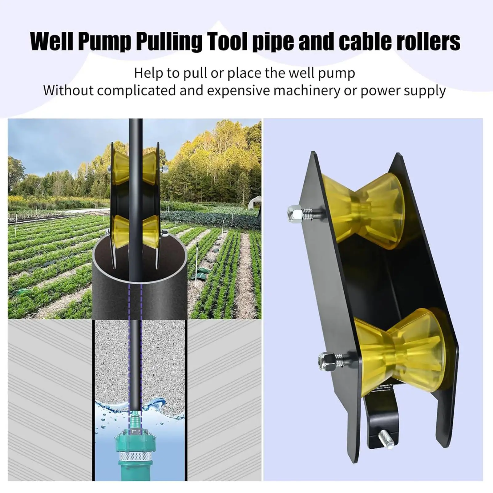 Well Pipe Pulling Tool High Strength Alloy Steel Built in Roller Water Well Pump Installing Assist Tool