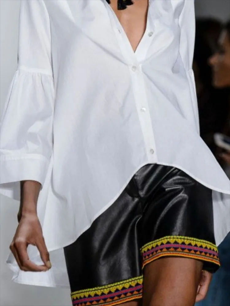 Missuoo Damen-Bluse, einfarbig, weiß, entspannt, ausgestellte Ärmel, Bluse, 2023, Sommermode, lockere Passform, geknöpfte Hemden, lässiges T-Shirt