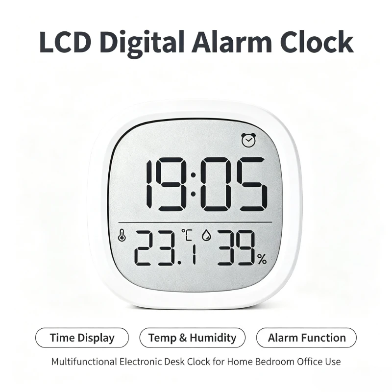 Multifunctional LCD Desktop Alarm Clock with Real Time Temperature Humidity Display for Bedroom Living Room Home Decor 301