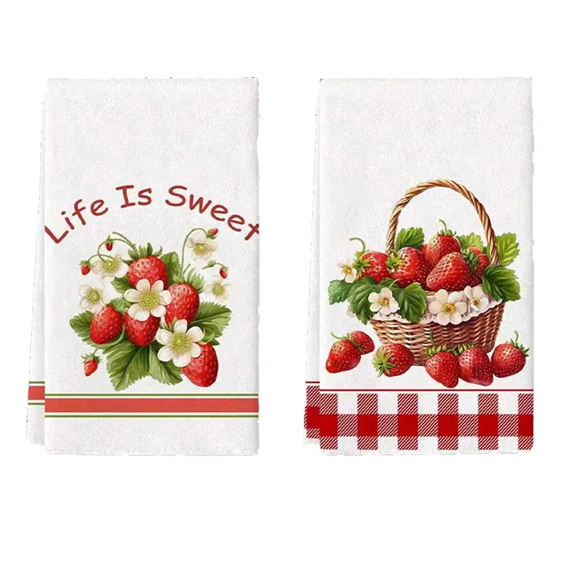 2Pcs, Strawberry Basket Kitchen Towels, 40Cm*60Cm Towel Set, Best Kitchen Towels, Super Absorbent Soft Cleaning Cloth, Cooking and Baking Tea Towel, Hand Towel, Cleaning Cloth, Dishwashing Cloth, Kitchen Decoration, Living Room Decorations, Kitchen Essentials, Home Essentials