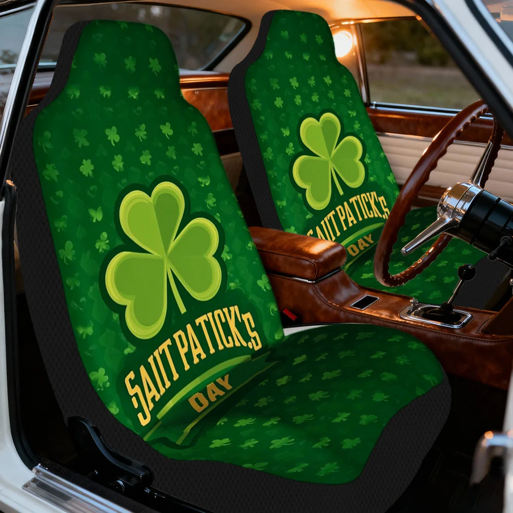 2pcs, Stylish Saint Patricks Day Shamrock Pattern Car Seat Covers, Fit For Front Seats Of Car, SUV, And Truck, Keeps Front Seat