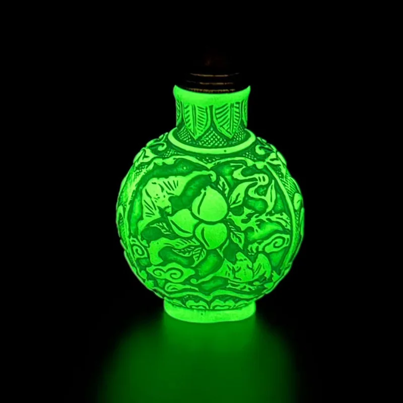 Antique Collectible Carved Luminous Smoking Set Fortune In Front Of Your Eyes Snuff Bottle Handle Piece
