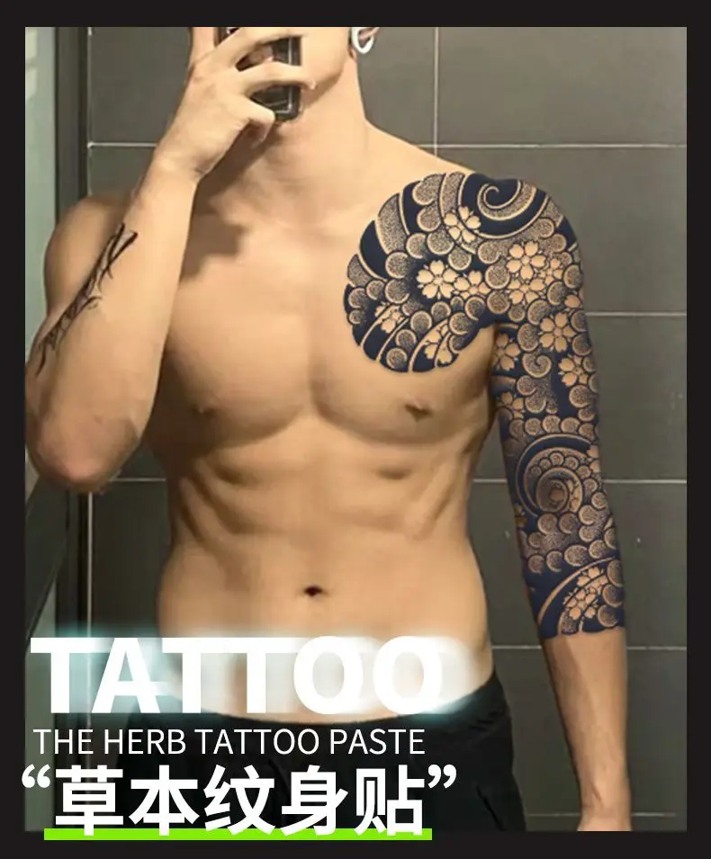 Arm Waterproof Temporary Tattoos for Man Flower Herbal Juice Tattoo Stickers Lasting Waves Tatto Festival Cheap Goods Art Tattoo