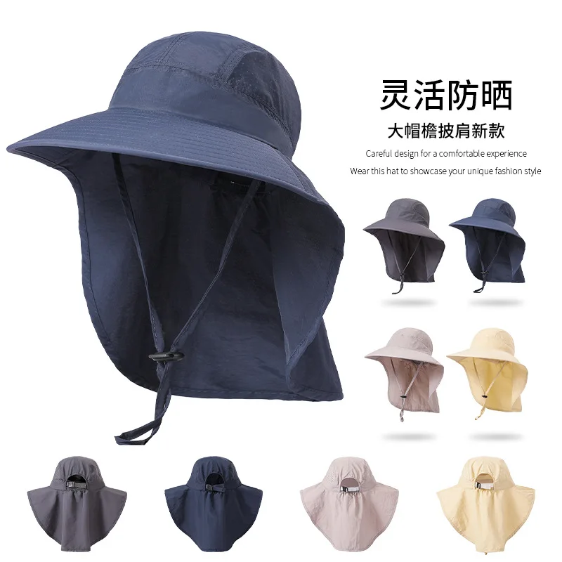 Hat Women Summer Travel Outdoor Riding Large Cornice Cap Fisherman Neck Guard Cowl Fishing Big Sunhat  Women Men