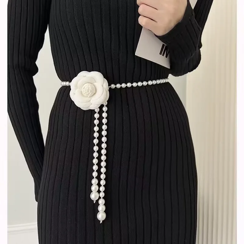 

Xiaoxiangfeng Pearl Waist Chain Accessories Skirt Fashion Versatile Flower Chain Belt Women's Decorative Suit Sweater Chain